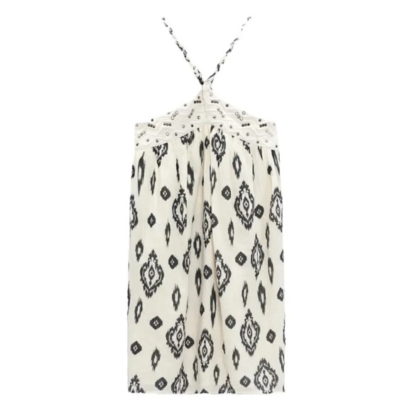 ZARA | Ecru/Blue | PRINTED HALTER DRESS - Picture 2 of 10